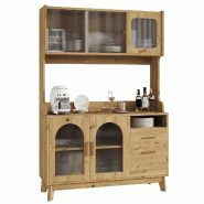 Merax Buffet 120 x 40 x 178 cm, meuble de cuisine et vitrine aspect bois avec façade acrylique, prises, USB-A/USB-C - multi-matériau N634D0054N