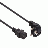 Perel Câble d'alimentation, H05VV-F 3G1, 2.5 m, 10 A/230 V, 2500 W, type E/F 90° vers C13, usage intérieur, PVC, noir - EPC025A100