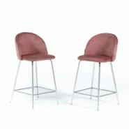 RATTATAN Lot de 2 tabourets de bar en velours avec pieds en métal,h.65cm,pour bar,restaurant et cuisine,design élégant–Sara XL–Rose/Argent - mu_0