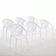RATTATAN Set de 6 chaises en polypropylène avec fibre de verre empilables pour jardin, bar et restaurant, structure robuste et légère - Vivian - Bl