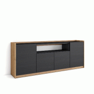 SKRAUT HOME Buffet salon et cuisine, 207x80x37 cm, 4 Portes, Meuble chaussure, Noir et chêne - noir Bois manufacturé 702_9