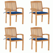 VidaXL Chaises De Jardin Empilables Avec Coussins Lot De 4 Teck Solide - bleu 3073220 VidaXL Chaises De Jardin Empilables Avec Coussins Lot De 4 Teck Solide - bleu 3073220