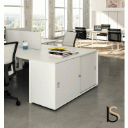 Armoire hauteur bureau à portes coulissantes - Quadrifoglio - Blanc pastel, Gris_0