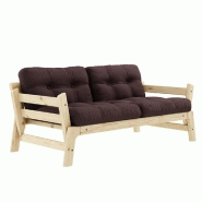 BANQUETTE CONVERTIBLE FUTON STEP PIN MASSIF COLORIS MARRON COUCHAGE 70*200 CM.