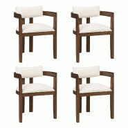 Merax Ensemble de 4 chaises de salle à manger, bois massif avec accoudoirs, housse en lin beige, chaises modernes, couleur bois noyer, stables et - b