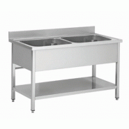 Plonge professionnel en inox 2 bacs au centre 1400x600x850+100mm - THSTR146BM2 Plonge professionnel en inox 2 bacs au centre 1400x600x850+100mm - THSTR146BM2