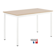 Table réunion & bureau - Plateau chêne clair  -  Piètement époxy blanc - Mate-CB