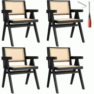 TecTake GmbH tectake Lot 4 chaises de salle à manger cannage viennois et accoudoirs noir - 405903 - beige Bois massif 405903 TecTake GmbH tectake Lot 4 chaises de salle à manger cannage viennois et accoudoirs noir - 405903 - beige Bois massif 405903