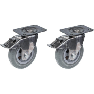 160mm 6" roulette en acier inoxydable caoutchouc gris, pivotante avec frein, 270kg, jeu de 2 160mm 6" roulette en acier inoxydable caoutchouc gris, pivotante avec frein, 270kg, jeu de 2