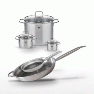 Batterie de cuisine avec 3 faitouts 12/16/26 cm et 2 poêles 24/32 cm en inox sans PFAS Elo Collection Relief Solution Citrin - gris 3176239940015
