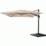Décoshop26 - Parasol déporté orientable 3 x 4 m Ø env. 5 m aluminium et polyester crème rotatif avec pied 04_0007951 - beige aluminium 3000262387137