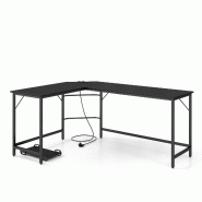 Helloshop26 - Bureau d'angle avec prises 168 x 50 x 74,5 cm espace de travail multifonctionnel design moderne en bois noir 20_0010894 - noir métal 30