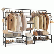 Helloshop26 - Portant à vêtements armoire penderie ouverte porte-manteau avec 7 étagères cadre en métal tringles pour chambre salon 12_0006964 -