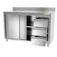 Meuble bas inox 1800x700 mm adossée avec 3 tiroirs à droite PREMIUM - GOLDINOX - gris inox 3701770814718