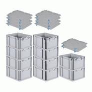 PROREGAL 10x Bac Euro NextGen Economy avec couvercle d'appui et 4 fermetures à glissière bleues poignées fermées 22x30x40cm 20L - noir plastique R