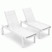 SIESTA EXCLUSIVE Lot de 2 bains de soleil d'extérieur Casablanca Blanc/Blanc - blanc plastique polypropylène SP-SI-707WH-2