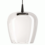 Zafferano Suspension Bilia 230V LED 8W en verre borosilicate soufflé à la bouche avec diffuseur en forme de cloche d.27cm finition Noir Transparent