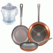 BERGNER - Jeu de 3 Poêles en Aluminium Pressé Ø18/Ø22/Ø26 cm Compatibles Induction Optimum Plus avec Presse-Agrumes NATURALLY 40W 1,2 L - PK9225