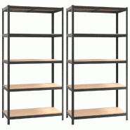 Helloshop26 - Étagère à 5 niveaux lot de 2 acier et bois ingénierie gris 02_0045718 - gris Bois massif 3000220820140 Helloshop26 - Étagère à 5 niveaux lot de 2 acier et bois ingénierie gris 02_0045718 - gris Bois massif 3000220820140