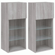 Helloshop26 - Lot de 2 meubles TV muraux avec rangement éclairage LED 40,5 x 30 x 90 cm en bois d'ingénierie gris 02_0049379 - gris verre 3000235815