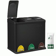 Helloshop26 - Poubelle de cuisine résistante avec pédales et 3 compartiments tri sélectif de recyclage en inox noir 12_0007238 - 3000223957096