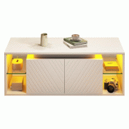Merax Table basse avec App-LED, 2 portes et compartiments semi-ouverts, 100 x 50 x 41 cm, blanc/aspect bois - blanc Bois manufacturé N625P492602W