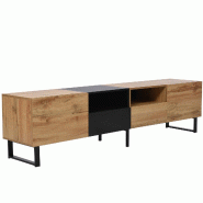 Meuble TV moderne Merax avec design couleur noir et bois – Espace de rangement spacieux, construction robuste - marron multi-matériau WF304203204AAF