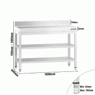 Tables Inox de Travail Premium avec Dosseret et 2 étagères - P 600 mm | Ggm - 1000