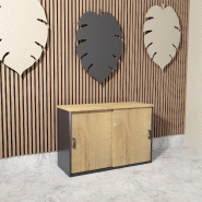 Armoire basse à portes coulissantes Mobel Linea. - 120, Gris anthracite, Chêne veiné_0