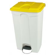 Collecteur à pédale en polypropylène, capacité de 90L, coloris : blanc/jaune Collecteur à pédale en polypropylène, capacité de 90L, coloris : blanc/jaune