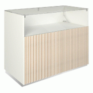 Comptoir vitrine côté bois Vertigo T01 MDF naturel et blanc 120x60x93cm