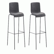 Décoshop26 - Lot de 2 tabourets de bar avec repose-pieds dossier incurvé en tissu gris clair et 4 pieds en métal noir 10_0004201 - gris métal 3000