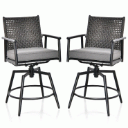Helloshop26 - Lot de 2 chaises tabourets de bar rotatifs 55 x 68 x 106 cm confort assise ergonomique ambiance cosy en métal noir 20_0019544 - 3000233
