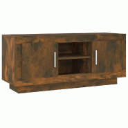 Helloshop26 - Meuble TV épuré rangement pratique 102 x 35 x 45 cm en bois d'ingénierie chêne fumé 02_0048311 - Bois massif 3000235211421