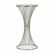 Mauro Ferretti Table Basse Funnel Glam Ø 40 X 79 Cm En Métal Argenté Et Marbre - Piètement Aux Lignes Entrelacées Au Design Contemporain - argent