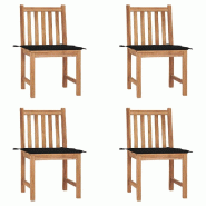 VidaXL Chaises De Jardin Lot De 4 Avec Coussins Bois De Teck Massif - noir 3073095