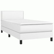 Décoshop26 - Cadre de lit LED avec sommier tête de lit matelas 100x200 cm synthétique blanc TDL0208734 - blanc 3001570547763
