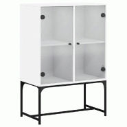 Helloshop26 - Armoire latérale portes vitrées design intemporel rangement 69 x 37 x 100 cm en bois blanc 02_0049350 - blanc verre 3000235799127