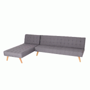 Mendler Canapé d'angle HWC-K38, Canapé pliable, couchage à gauche/à droite, tissu/textile bois massif certifié MVG 256cm ~ gris clair - gris text