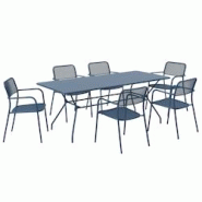 Oviala Business Ensemble table et 6 fauteuils de jardin bleu - bleu acier 114244