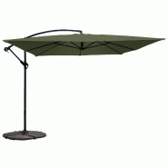 Oviala Business Parasol déporté 3 x 3 m carré et 4 dalles lestées vert cactus - vert acier 115197