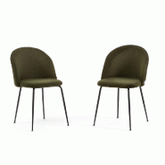 RATTATAN Lot de 2 chaises en tissu teddy d’intérieur, pieds en métal, rembourrées pour cuisine, salle à manger,restaurant –Sara Teddy–Vert m