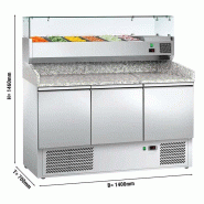Table de préparation pizza plan en granit 1400 x 700 - 3 portes et vitrine 6 GN 1/4 Table de préparation pizza plan en granit 1400 x 700 - 3 portes et vitrine 6 GN 1/4