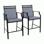 COSTWAY Lot de 2 chaises de jardin, chaises de terrasse hautes, chaises de balcon avec tissu à séchage rapide, 66 x 62 x 114 cm (bleu) - bleu métal