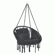 Helloshop26 - Hamac siège rond avec coussin chaise suspendue diamètre d'assise 60 cm noir 03_0006060 - noir acier 3000711299783