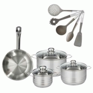 Lot Poêle 24cm & 3 Faitouts 16/20/24cm Fackelmann Etherna avec 5 ustensiles Fackelmann - gris inox 3176239921755