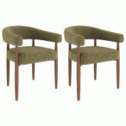 Merax lot de 2 chaises de salle à manger 60 x 59 x 75 cm, structure en métal aspect bois, revêtement et accoudoirs en chenille, aspect noyer et ver