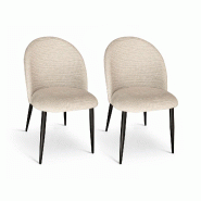 Now's Home - Lot 2 chaises en métal noir et tissu ecru 50.5x50.5x85.5cm leonie - 3256391049051