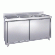 Plonge inox 2 bacs et égouttoir sur placard - P 700 mm -