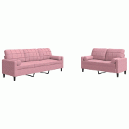 VidaXL Ensemble de canapés 2pcs et coussins et traversins rose velours Modèle Orvina - 3278414